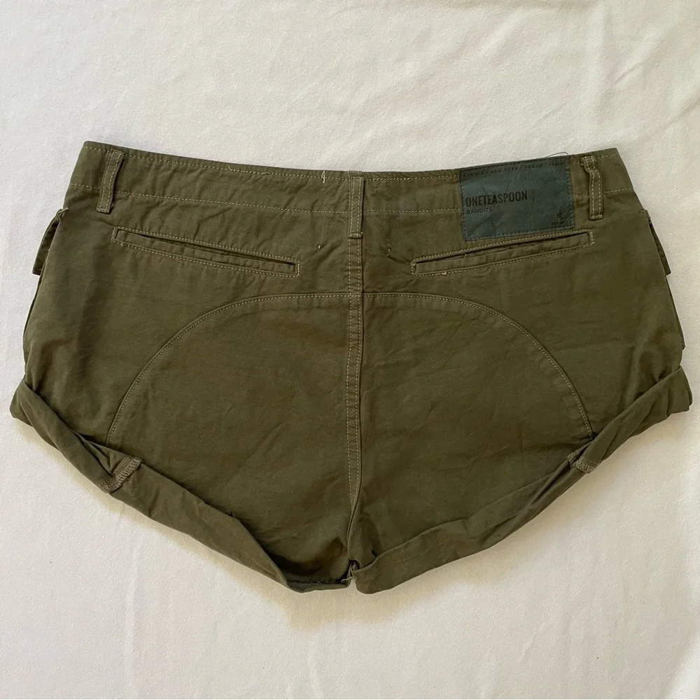 NWOT One Teaspoon Cadet Bandits Low Waist Denim Shorts Dark Khaki Army Green 33